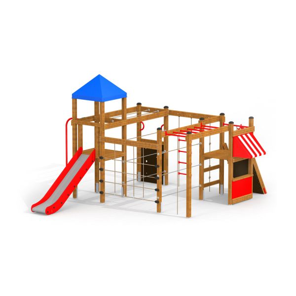 Leikkipaikka Climbing Booth, jossa on liukumäki ja kiipeilyteline.