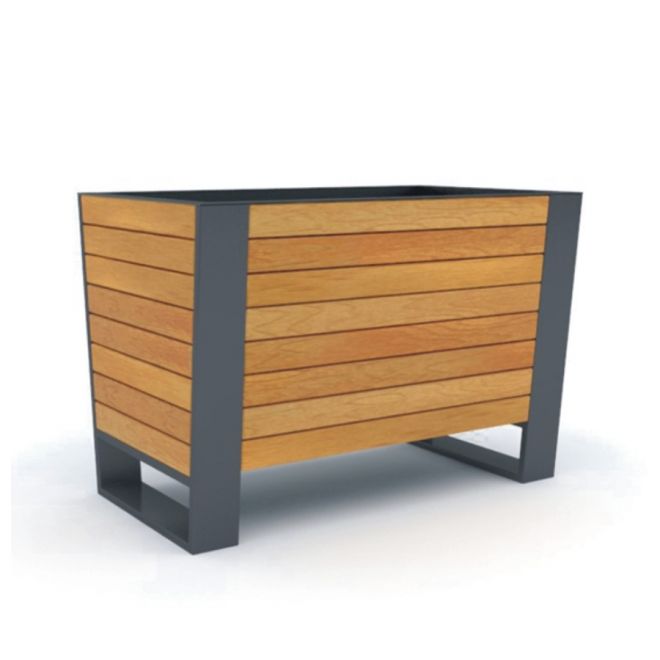 Puinen istutusruukku Ryga Flowerpot Light mustalla metallirungolla.