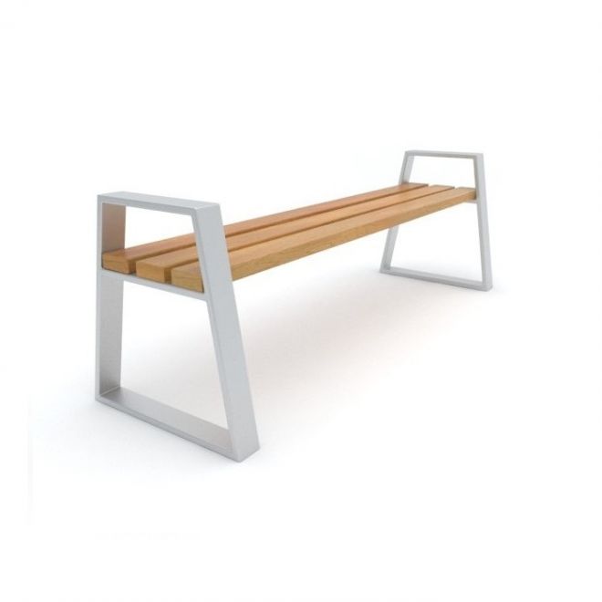 Tallin Bench w/ Armrests - puupenkki metallirunkoisilla käsinojilla.