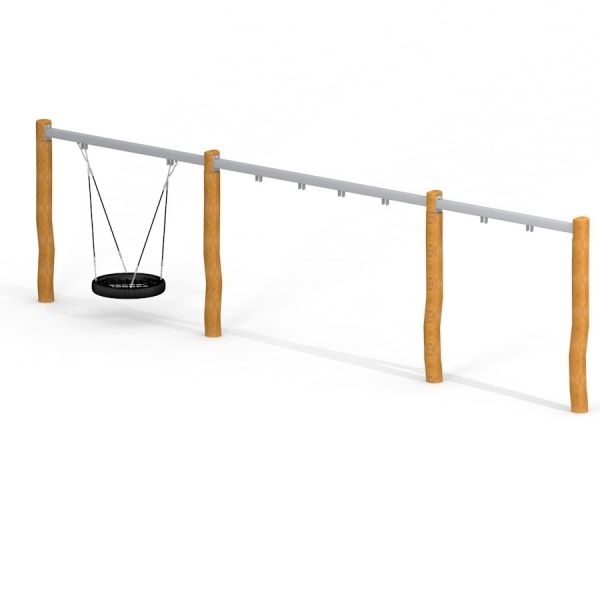 Nature Swing Frame BNS+2+1 keinukehys puisilla tolpilla ja köysiswingillä.