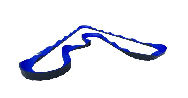Sininen Modular Pumptrack VI radan muotoiluvalkoinen tausta.