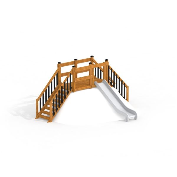 Leikkipuiston laite Bridge with slide, puinen silta ja liukumäki.