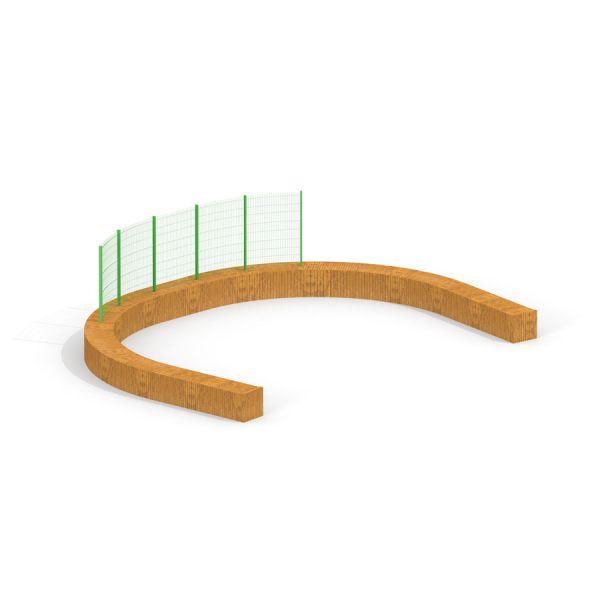 Puolikaaressa oleva Multiarena Wooden, jossa vihreät verkkomuovit.