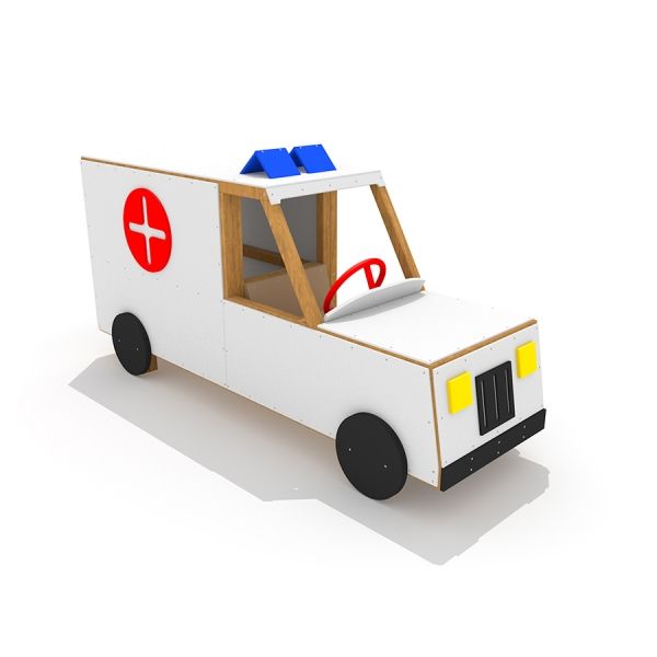 Puulelu, joka näyttää ambulanssilta.