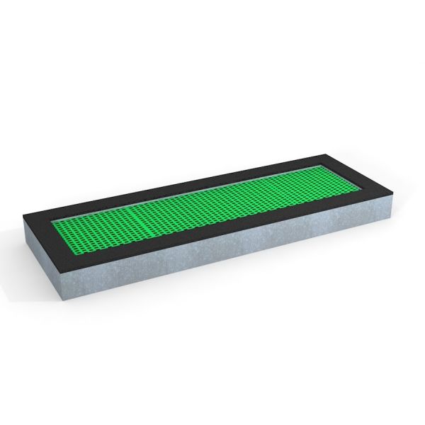 Suorakulmainen Rectangular trampoline greenillä pinnalla.