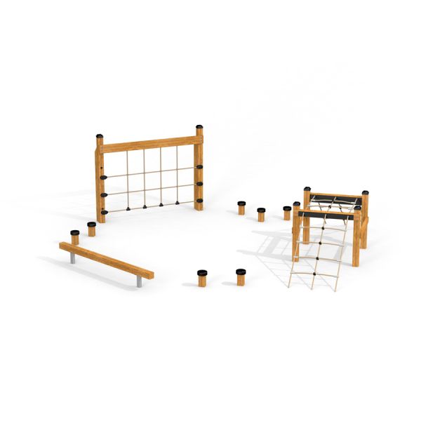 Puinen Obstacle course -seikkailurata lapsille.