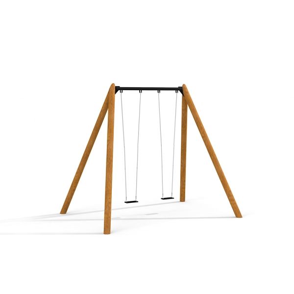 Kaksipaikkainen keinu Nature Swing 5m puisilla jaloilla.