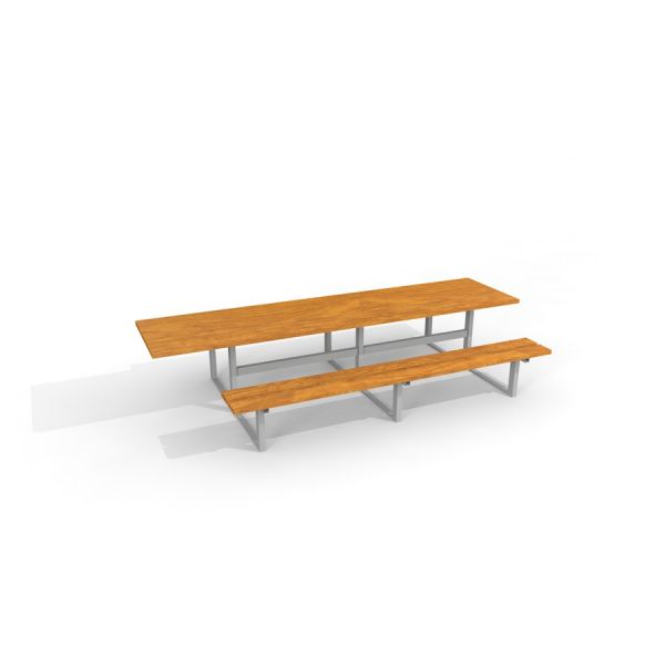 “All Accessible Table & Bench 290 cm ja pitkä penkki metallirungolla”