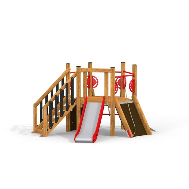 Leikkipaikka Six Angle w/ Stairs & Slide (H90) liukumäellä ja portailla.