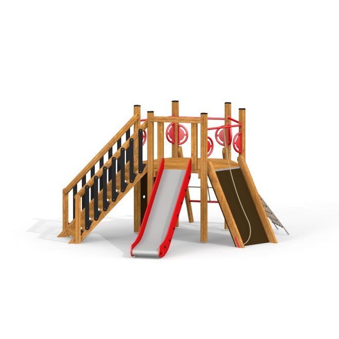 Six Angle w/ Stairs & Slide (H120) leikkipaikkaväline, jossa liukumäki ja portaat.