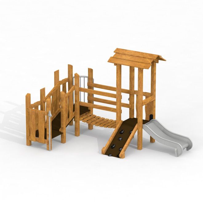 Smart Uvala wooden playhouse with slide - puiset leikkimökki liukumäellä ja kiipeilyosalla.