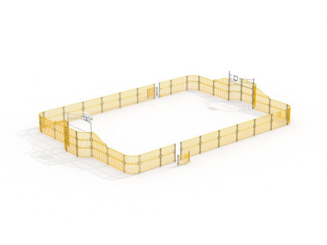 Keltainen Friends arena -ulkokenttä jalkapallopelejä varten.