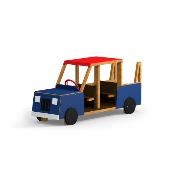 Lava auto sininen leikkiauto punaisella katolla.