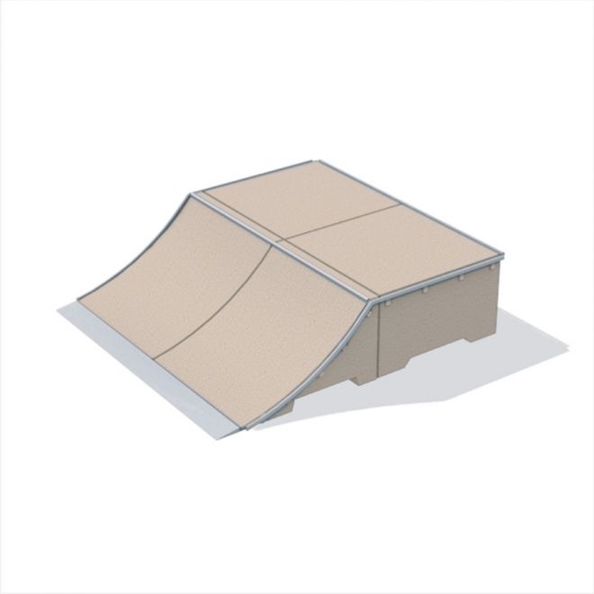 Quarter-pipe tupla skeittiramppi beige-pintaisena.