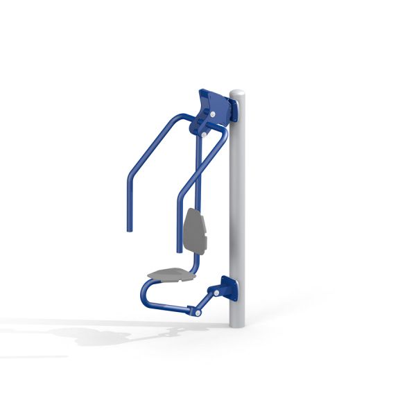 Ulkokuntoilulaite Chest Press sinisellä ja harmaalla penkillä.
